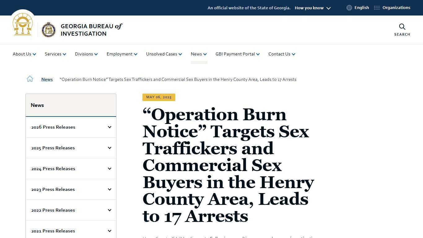 “Operation Burn Notice” Targets Sex Traffickers and Commercial Sex Buyers in the Henry County Area, Leads to 17 Arrests Georgia Bureau of Investigation